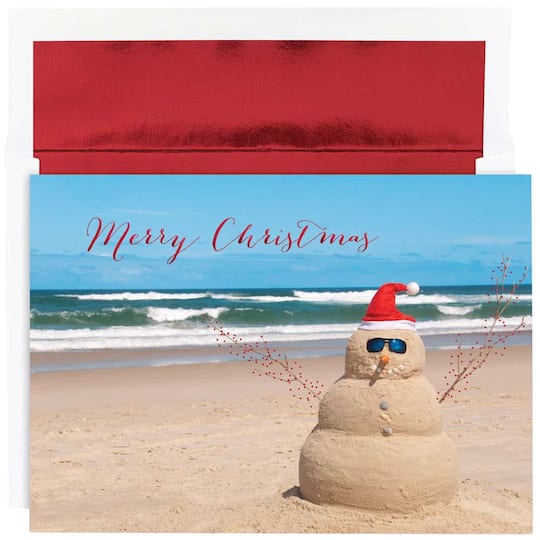 JAM Paper 5" x 7" Beach Snowman Cards & Envelope Set, 18ct.